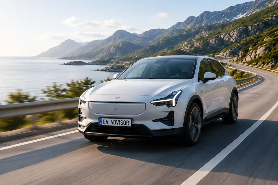 Elbil på norsk vei, heroillustrasjon for EV Advisor
